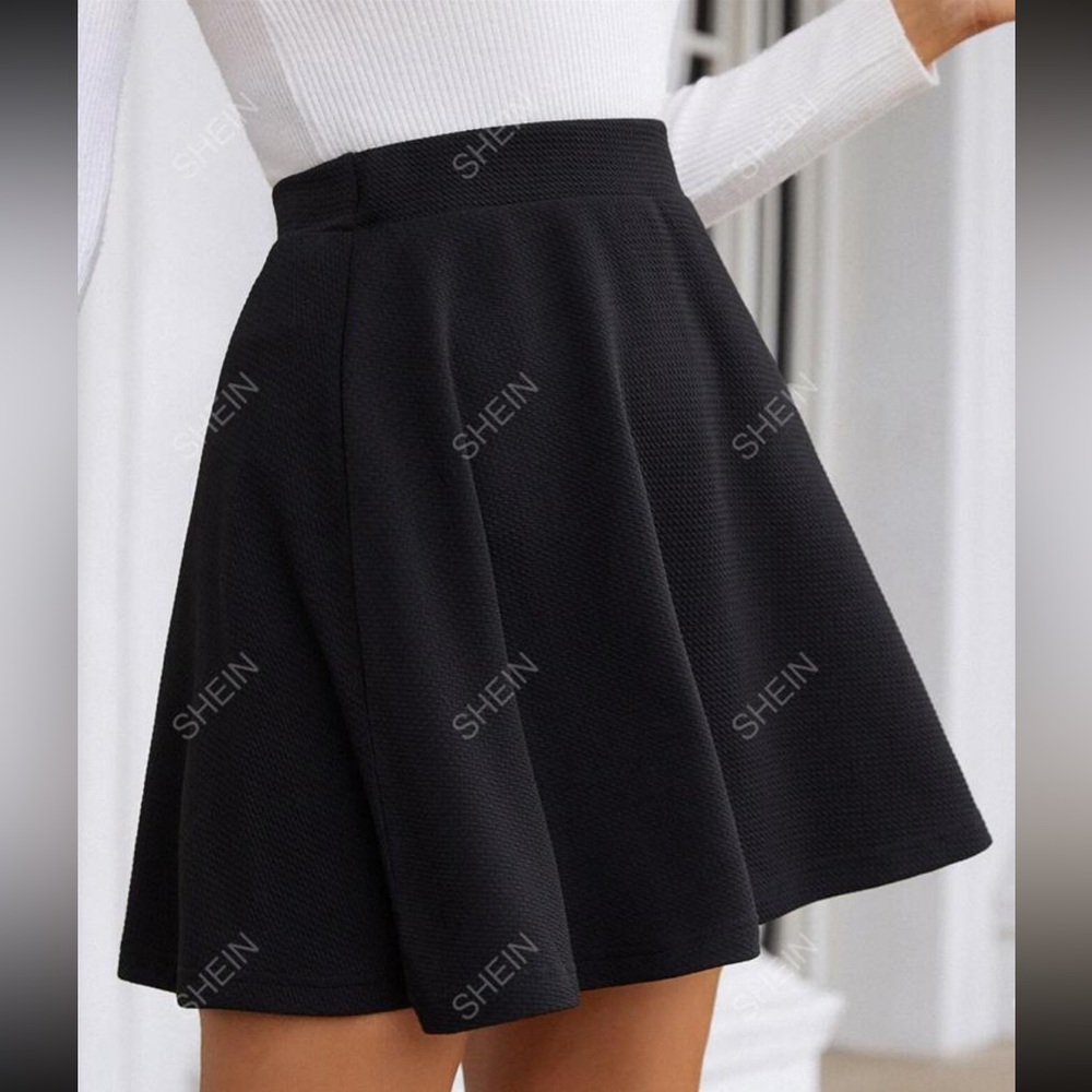 shein frenchy high waist textured flare skirt - black, size S